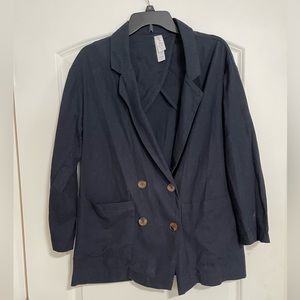 Anthropologie navy linen blazer